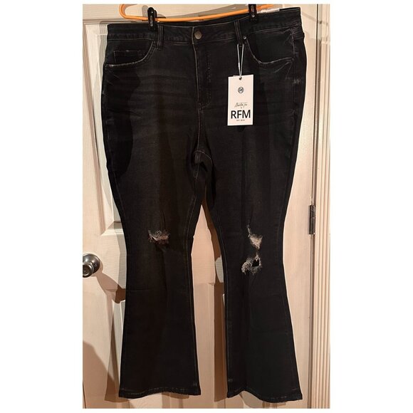 RFM Los Angeles MIA High Rise Boot Cut Ripped Distressed Dark Blue Jeans Size 22 - Picture 1 of 16